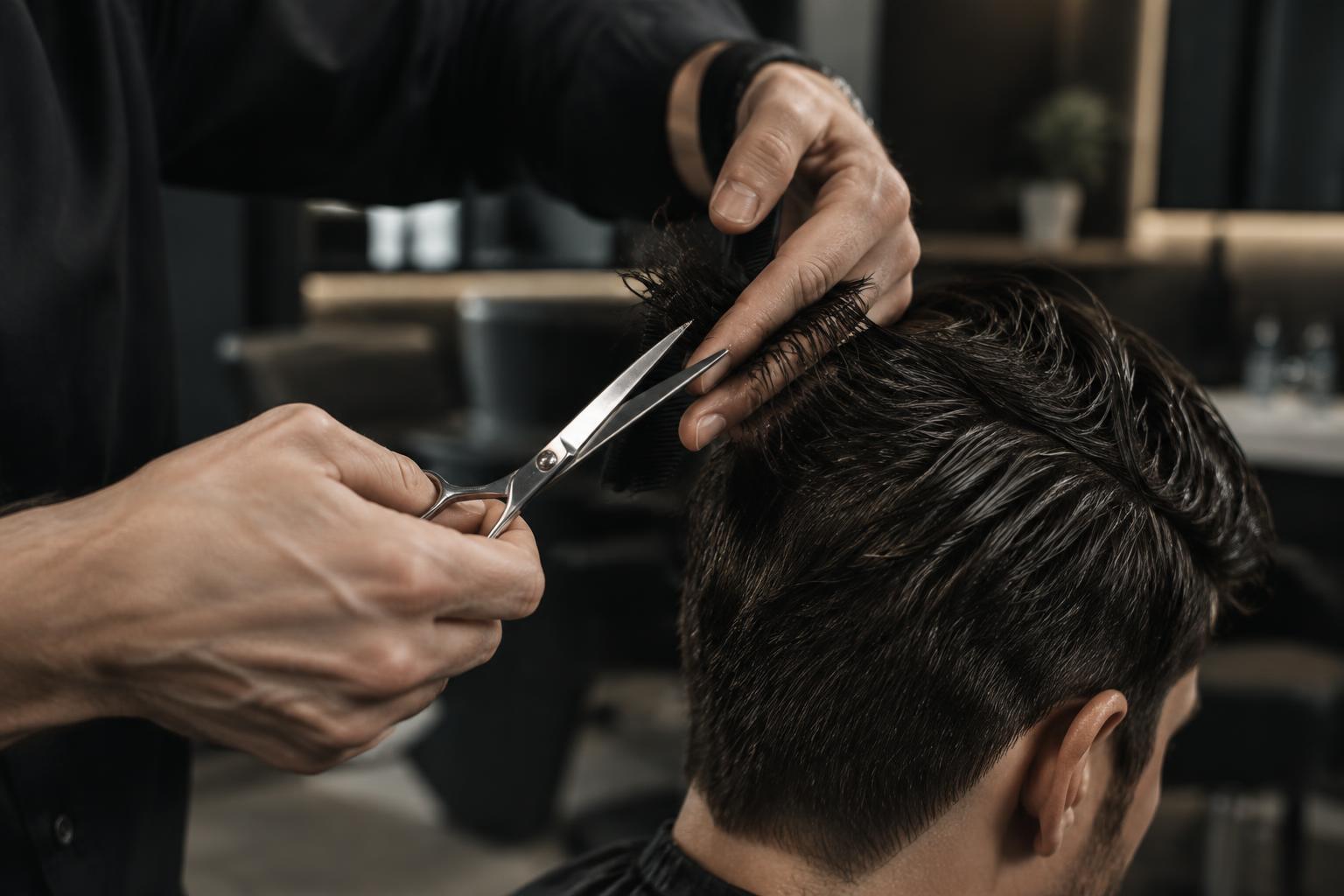 Handwerklicher Haarschnitt mit Schere und Kamm